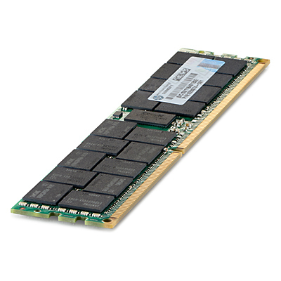 HPE 647651-081 memory module featuring a green PCB with gold connectors, 8 GB DDR3 ECC memory chips arranged in a row, and a label indicating specifications.