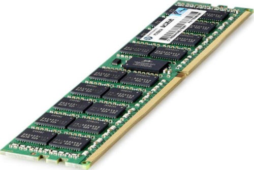 HPE 64GB DDR4 memory module featuring a green printed circuit board, multiple black memory chips, and gold connectors, designed for load reduction in servers.