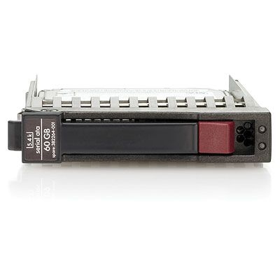 HPE 80GB 7.2K RPM Hot Plug SATA hard drive with a black and red casing, featuring a metal frame and a label indicating storage capacity and specifications.