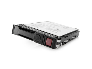 HPE 857965-001 internal hard drive featuring a 10 TB capacity, 7200 RPM speed, 3.5" SAS interface, with a black metal casing and a red release button on the front.