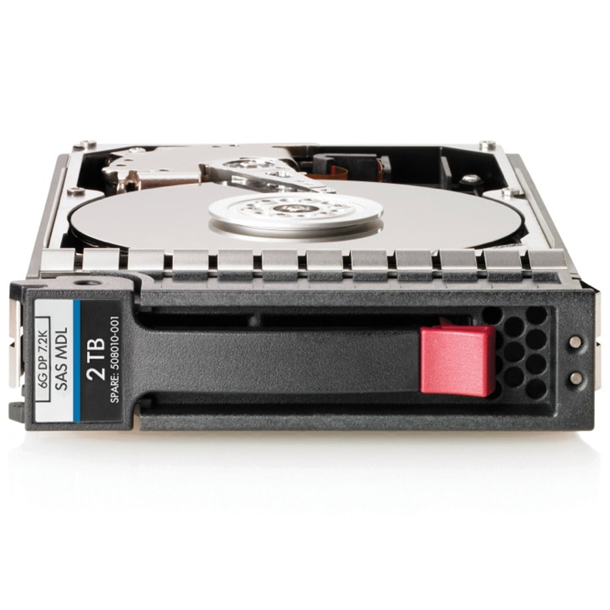 HPE 900GB 2.5" 12G SAS internal hard drive featuring a sleek metal casing, a red locking latch, and a high-speed 15000 RPM spindle for enhanced data performance.