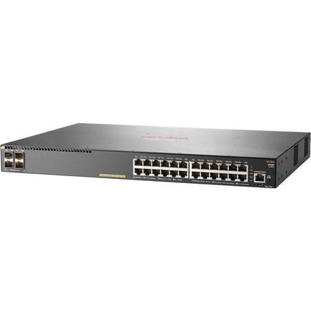 Black managed L3 Gigabit Ethernet switch with 24 PoE+ ports and 4 SFP slots, featuring a sleek metal design and ventilation grilles on the sides.