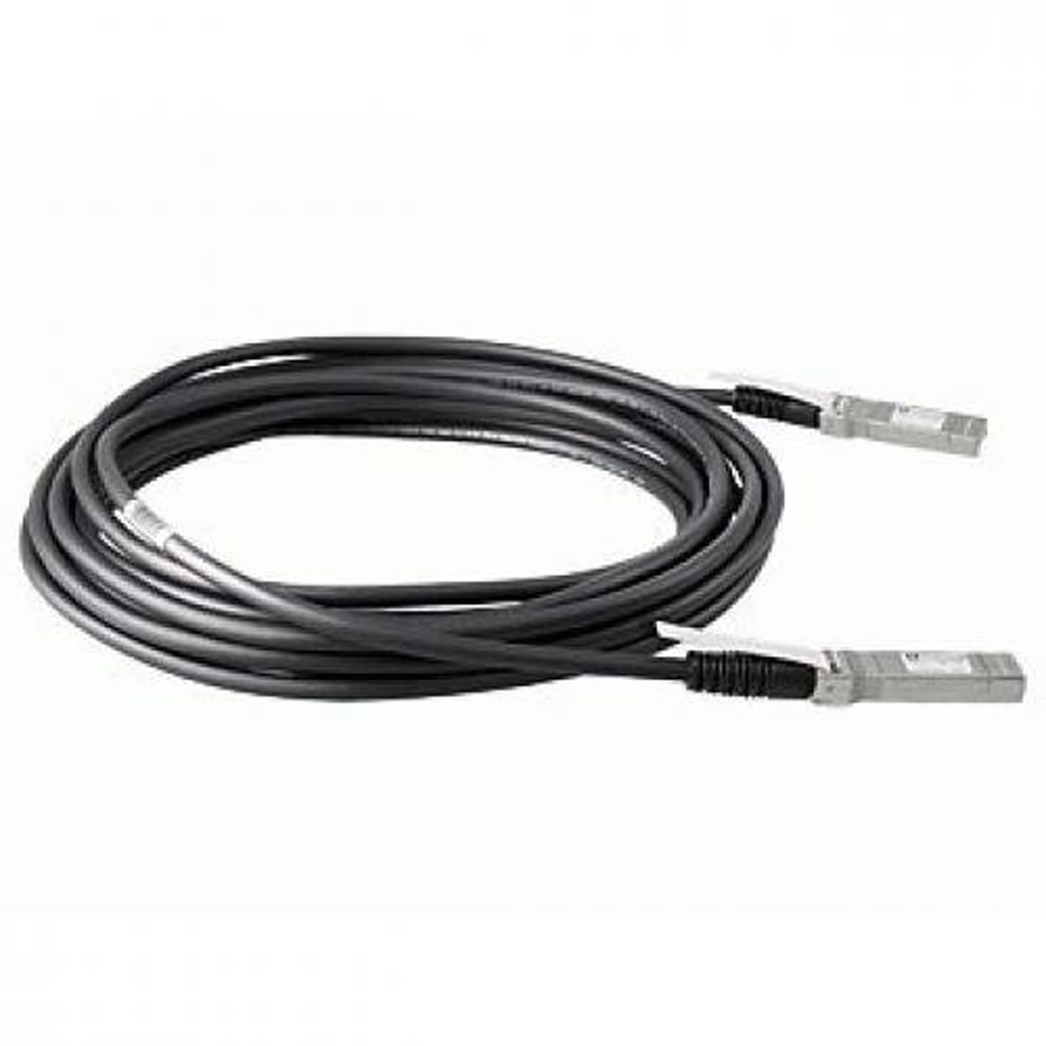Black HPE 10G SFP+ to SFP+ DAC cable, 1 meter long, featuring metal connectors on both ends, designed for high-speed network connections.