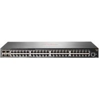 Black HPE Aruba 2930F switch with 48 Gigabit ports, SFP+ slots, and rack-mountable design.