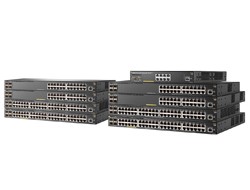 Black HPE Aruba Networking 2930F switch with 48 Gigabit Ethernet ports and 4 SFP+ slots, featuring a sleek design and stacked configuration for efficient network management.