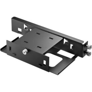 Black metal power shelf designed for HPE Aruba 2930F LAN switches, featuring eight ports and a sturdy, adjustable mounting bracket.