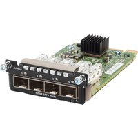 HPE Aruba Networking module with 4 SFP+ ports, green circuit board, and black heatsink.