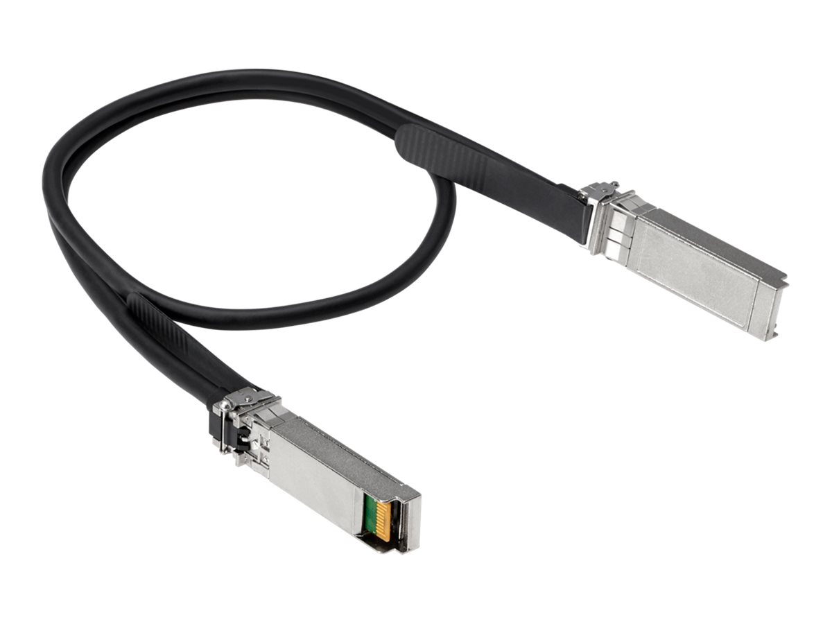HPE 50G SFP56 to SFP56 direct attach copper cable, 0.65m long, featuring black flexible insulation and metallic connectors on both ends for high-speed network connections.