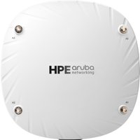 HPE Aruba white square wireless access point with four external antenna ports and embossed logo.