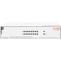White HPE Aruba Instant On 1430 8G Class4 PoE 64W Unmanaged switch with 8 Ethernet ports and orange logo.