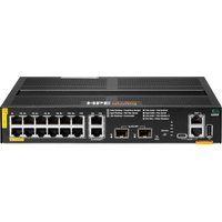 Black HPE Aruba CX 6200F 12G PoE Switch with 12 Ethernet ports, two SFP ports, and LED indicators on the front panel.
