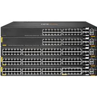 Black HPE Aruba Networking CX 6200M switch with 48 ports, Class4 PoE, and 4 SFP+ slots, stacked configuration.