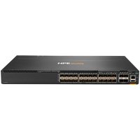 Black HPE Aruba Networking switch with 24 SFP+ ports and 4 SFP56 ports, featuring a sleek, rectangular design.