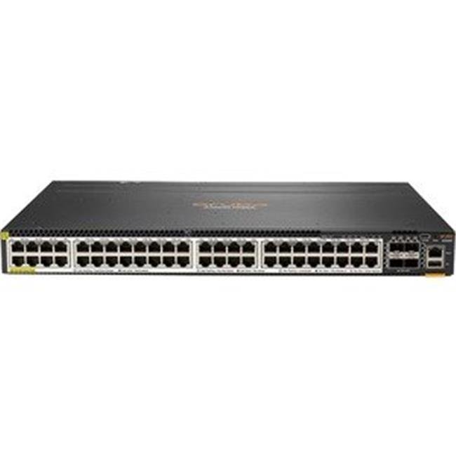 HPE 6300M Ethernet Switch in black with 48 ports, 4 SFP slots, and modular design, featuring a sleek, metal chassis suitable for networking environments.