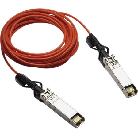 Aruba Instant On 10G SFP to SFP Direct Attach Copper Cable featuring a flexible orange cable with metal connectors on both ends.