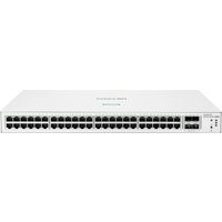HPE Aruba white network switch with 48 Gigabit ports and 4 SFP ports on a sleek rectangular design.