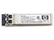 Silver and black HPE Aruba Networking X130 10G SFP+ LC LR transceiver with a label featuring technical specifications and two optical connectors on one end.
