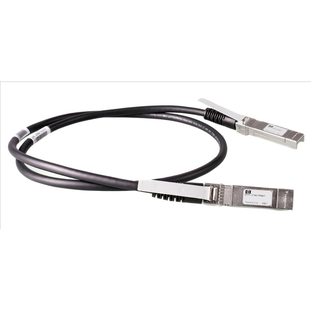 HPE X240 Direct Attach Cable, 4 ft long, featuring SFP+ connectors on both ends, with a flexible black cable and metal housing for durable network connections.