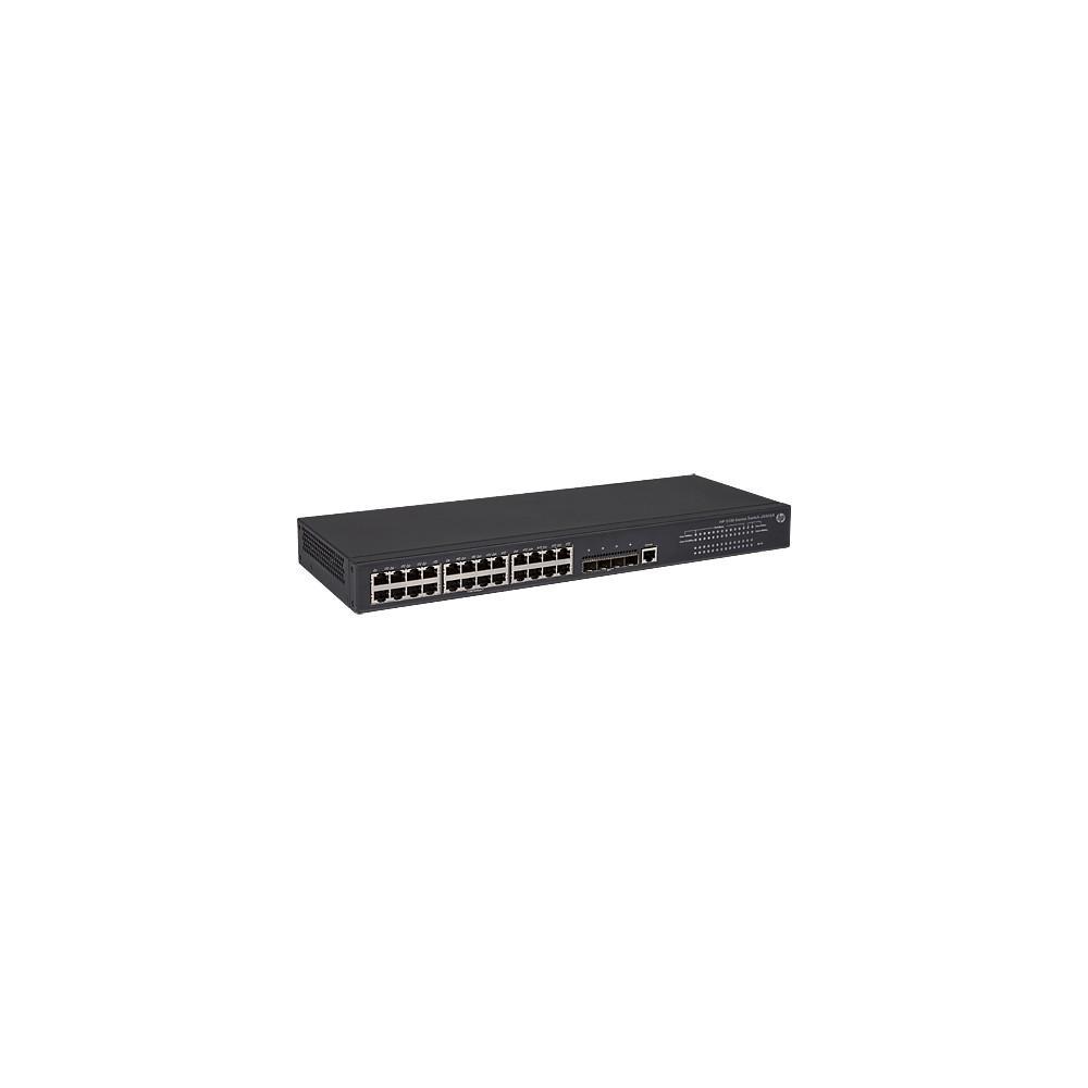 Black HPE FlexNetwork 5130 switch featuring 24 Gigabit Ethernet ports, 4 SFP+ slots, and a sleek, compact design suitable for managed Layer 3 networking.
