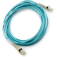 Teal HPE LC to LC multi-mode OM3 2-fiber 5.0m cable with beige connectors, coiled neatly.