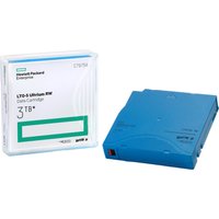 HPE LTO-5 Ultrium 3TB RW Data Cartridge, blue casing, with white packaging displaying product details and capacity.