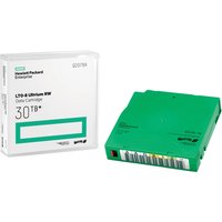 Green HPE LTO-8 Ultrium 30TB RW data cartridge with labeled case, featuring Hewlett Packard Enterprise branding.