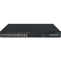 Black HPE networking switch with 24 Ethernet ports, 4 SFP ports, and LED indicators on the front panel.