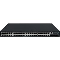 Black HPE network switch with 48 Ethernet ports and 4 SFP ports, featuring a sleek rectangular design.