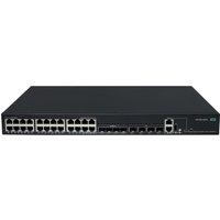 Black HPE networking switch with 24 Ethernet ports, 4 SFP ports, and 4 SFP+ ports on the front panel.