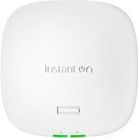 White HPE Networking Instant On Access Point with rounded edges, central logo, and green LED indicators.
