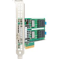 HPE NS204i-p NVMe PCIe3 x8 OS Boot Device, green circuit board with silver bracket and dual lanes.