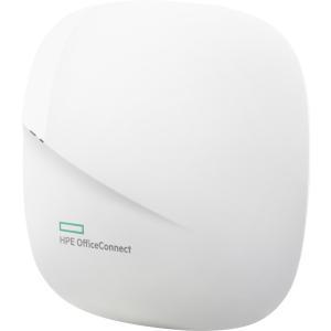 White HPE OfficeConnect OC20 device with a smooth, rounded design, featuring a subtle green logo and designed for 1000 Mbit/s Power Over Ethernet (PoE) connectivity.