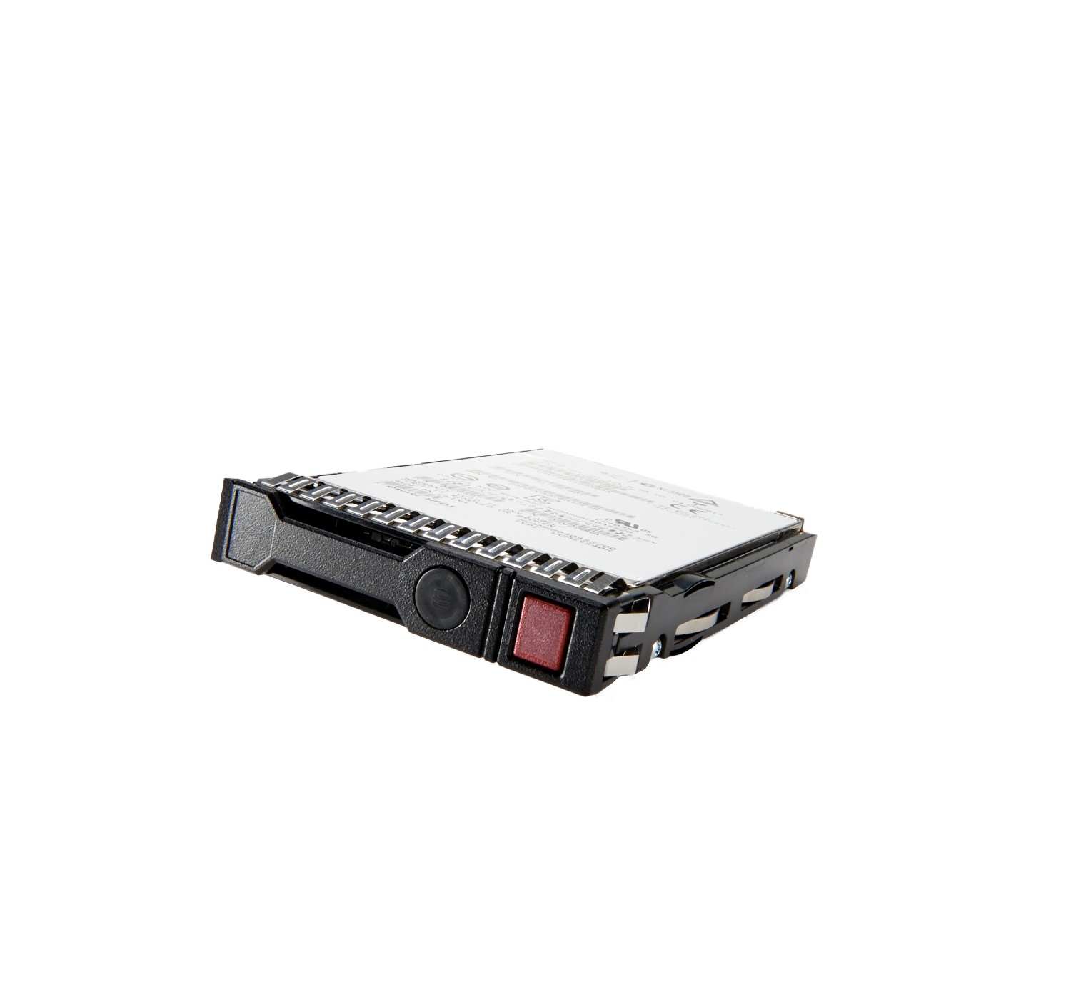 HPE P09912-001 internal solid state drive, 1.92 TB capacity, 2.5-inch size, features a black plastic casing with a red and gray latch for easy installation.