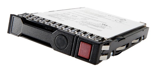 Black internal solid-state drive with a sleek design, featuring a red release button, labeled top, and metal casing, designed for HPE systems with a capacity of 1.92 TB.