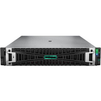 HPE ProLiant DL380 Gen11 2U rack server, silver front panel, black vented grille, no HDD, green LED indicator.