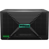 Black HPE ProLiant MicroServer Gen11 with vented front panel, green logo, and LED indicators.