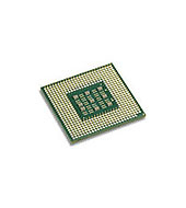Green processor with a square shape, featuring a grid of gold pins on the underside, designed for HPE RAID 1 drive settings.