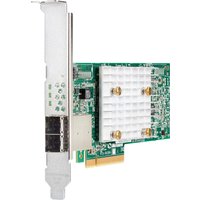 Green HPE Smart Array E208e-p SR Gen10 controller card with silver heatsink and PCIe connector.