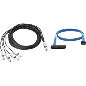 Black 4m Mini SAS HD cable with four connectors on one end and a single connector on the other, designed for HPE StoreEver LTO drives in a 1U rack mount configuration.