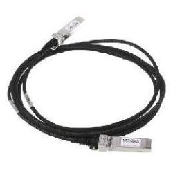 Black 1m coaxial cable with SFP+ connectors on both ends, featuring a sturdy metal housing and flexible design, ideal for high-speed data transmission.