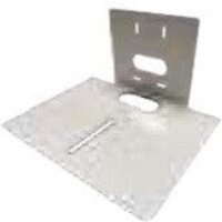 White metal security camera mount with rectangular base and wall plate, featuring cutouts and mounting holes.