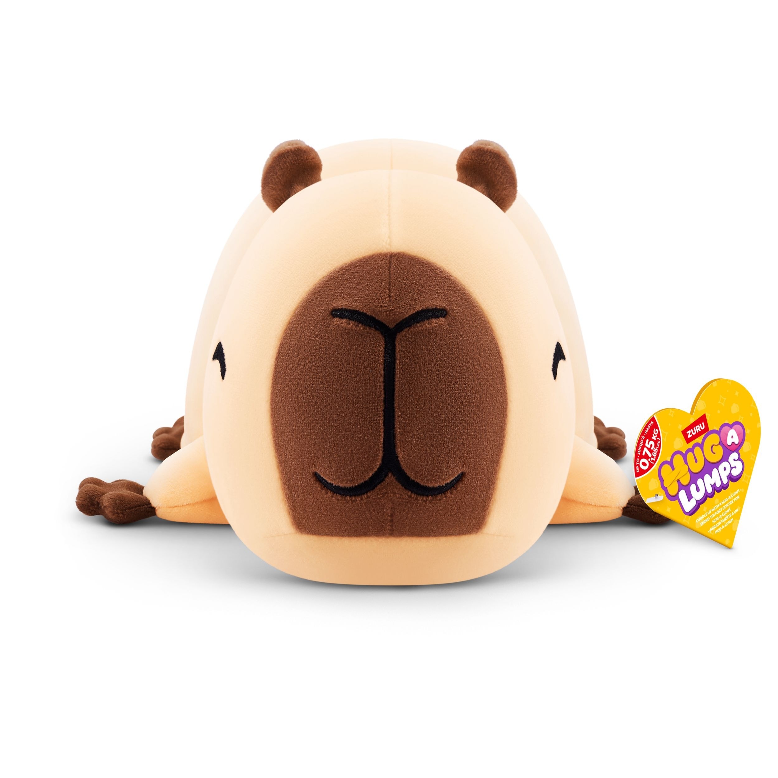 Cuddly squishy plush toy named Connie, featuring a beige body with brown accents, a friendly face, and small limbs, labeled with a colorful Hug-a-Lumps tag.
