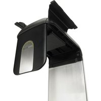 Black desk-mounted CPU holder with adjustable straps and silver accents by Humanscale.