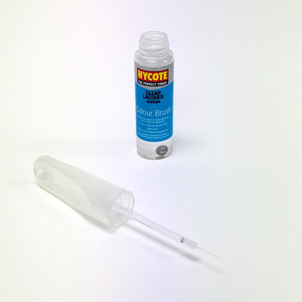 Clear acrylic touch-up brush in a 12.5ml bottle with a blue label, featuring a rust remover tip and a transparent cap.