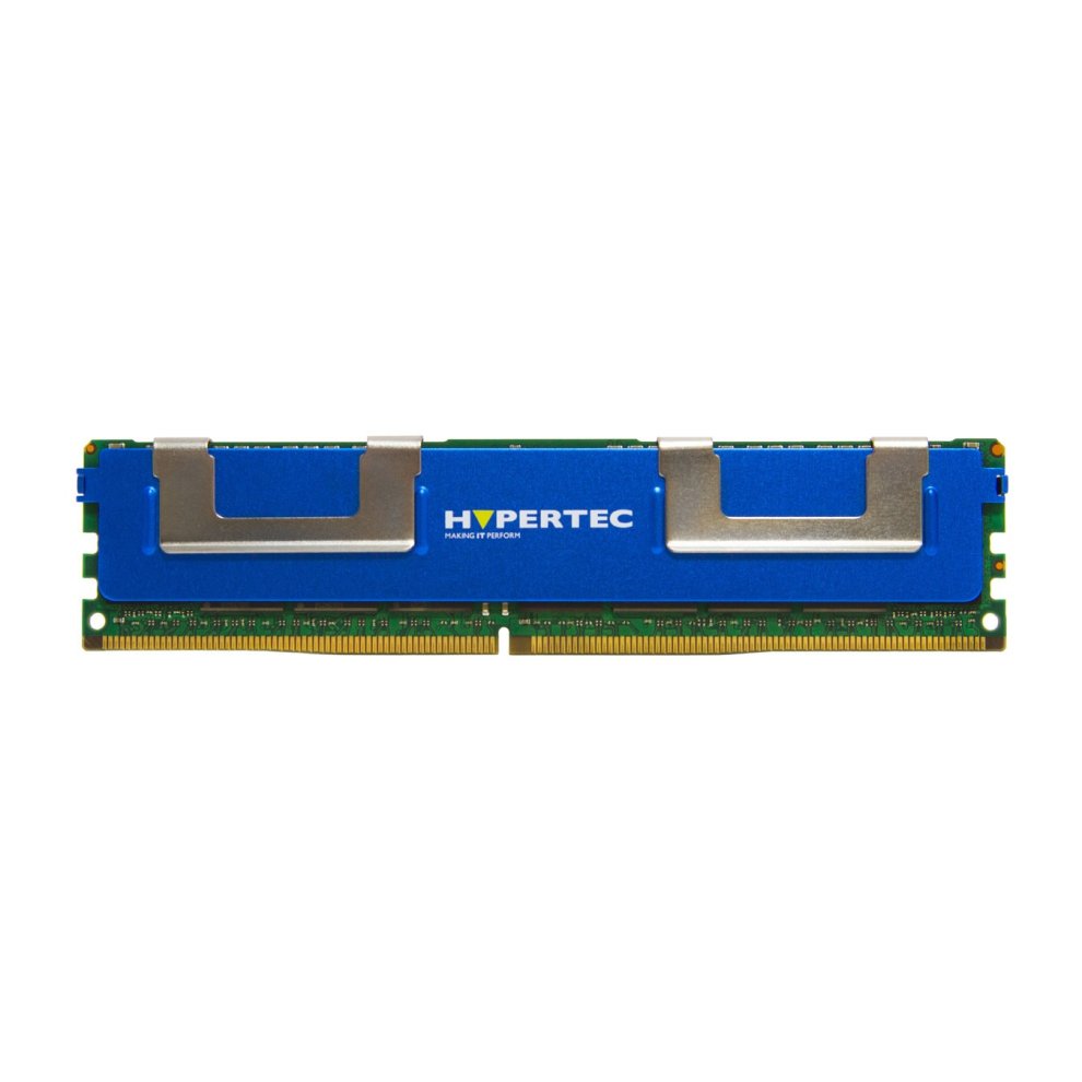 Blue memory module with silver heat spreaders, labeled "HYPERTEC," featuring 8 GB DDR3 capacity and 1600 MHz speed, designed for computer upgrades.