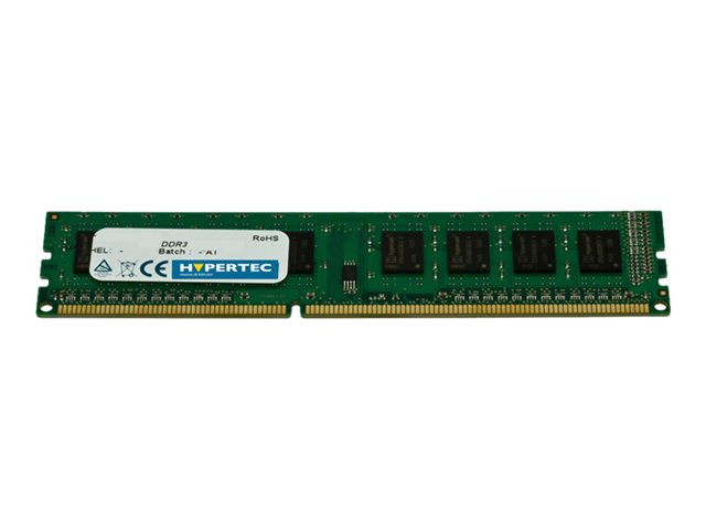 Green printed circuit board with a single 8 GB DDR3 memory module featuring four black memory chips and a white label displaying the Hypertec logo and specifications.