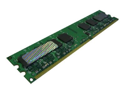 Green printed circuit board memory module with one 1GB DDR2 chip, featuring multiple black memory chips and gold connectors along the bottom edge.