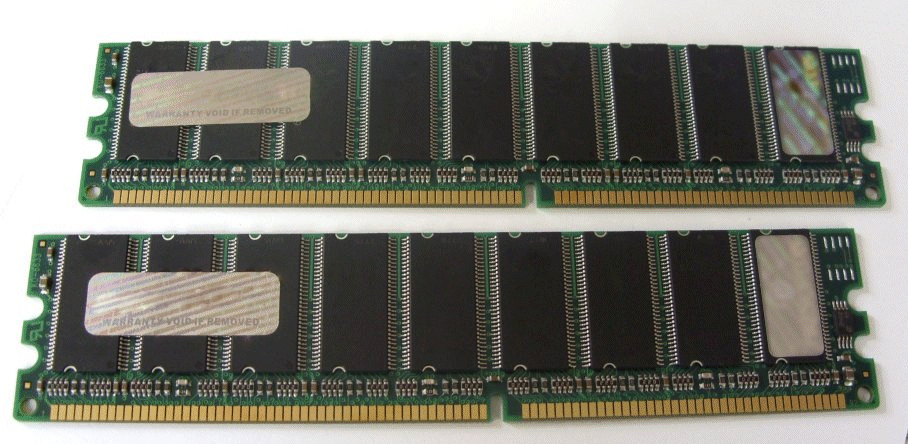 Two Hypertec 256MB ECC DIMM PC3200 memory modules, featuring a green circuit board with black memory chips and gold connectors, designed for DDR 400 compatibility.