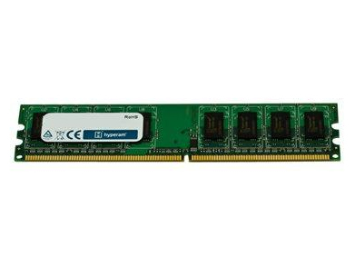 Green circuit board with a single 2GB DDR2-800 memory module featuring four black memory chips and a white label with the Hypertec logo and certification markings.
