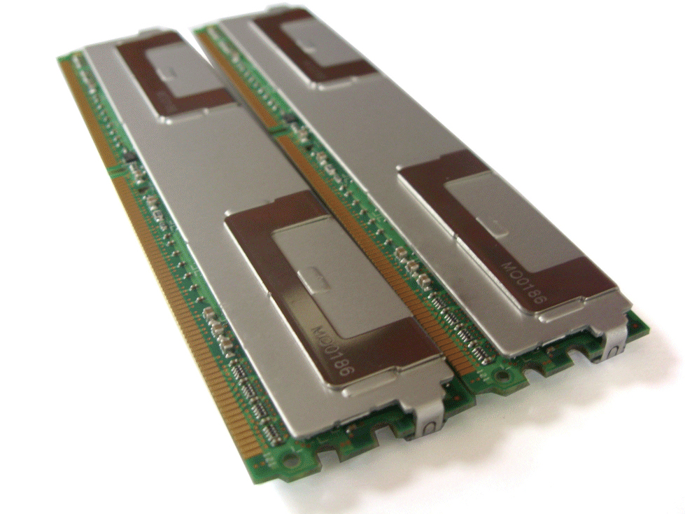 Two Hypertec 2GB DIMM memory modules, each 1 GB, featuring a green circuit board with gold connectors and a silver heat spreader on top, labeled PC2-5300 DDR2 66.